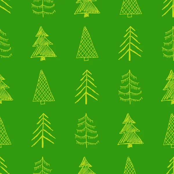 Patrón sin costuras con árboles de navidad dibujados a mano — Archivo Imágenes Vectoriales