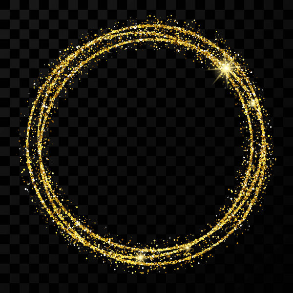 Gold shiny circle frame with light effects