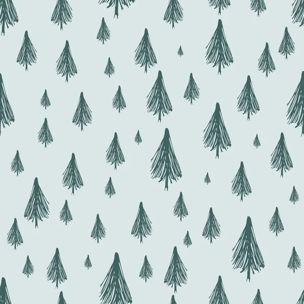 Seamless pattern with hand drawn Christmas trees — Stock Vector