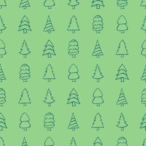 Nahtloses Muster mit handgezeichneten Weihnachtsbäumen — Stockvektor