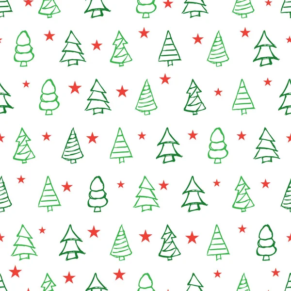 シームレス パターンの手で描いたクリスマス ツリー — ストックベクタ