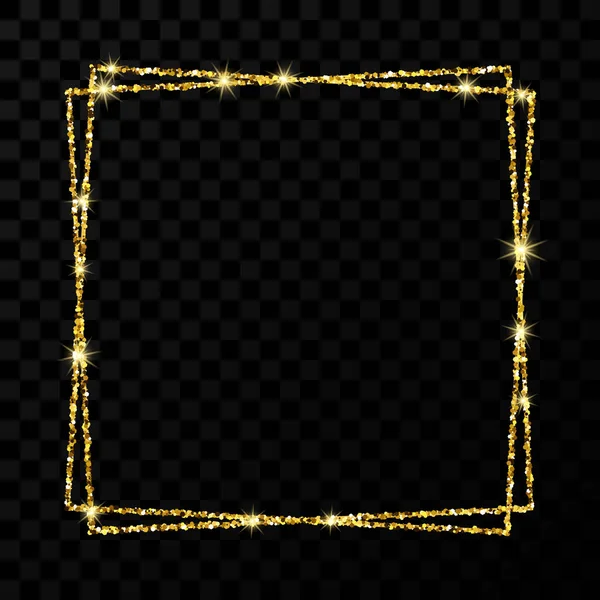 Золота блискуча подвійна квадратна рамка зі світловими ефектами — стоковий вектор