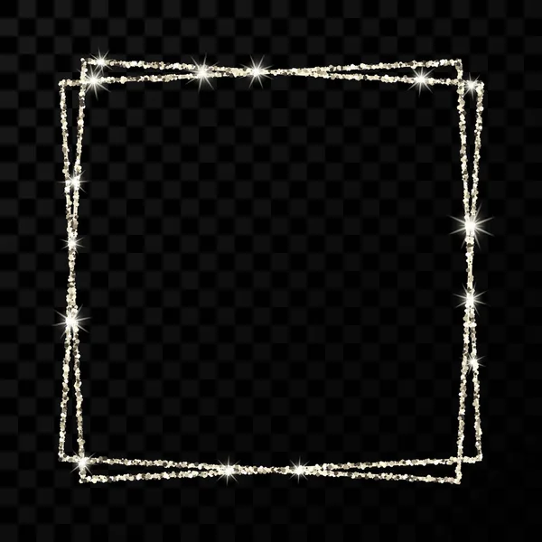 Срібна блискуча подвійна квадратна рамка зі світловими ефектами — стоковий вектор