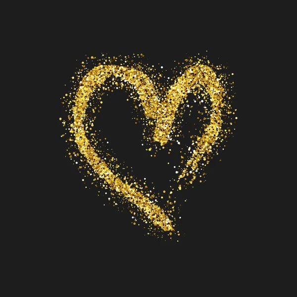 Gouden glitter doodle hart op donkere achtergrond — Stockvector