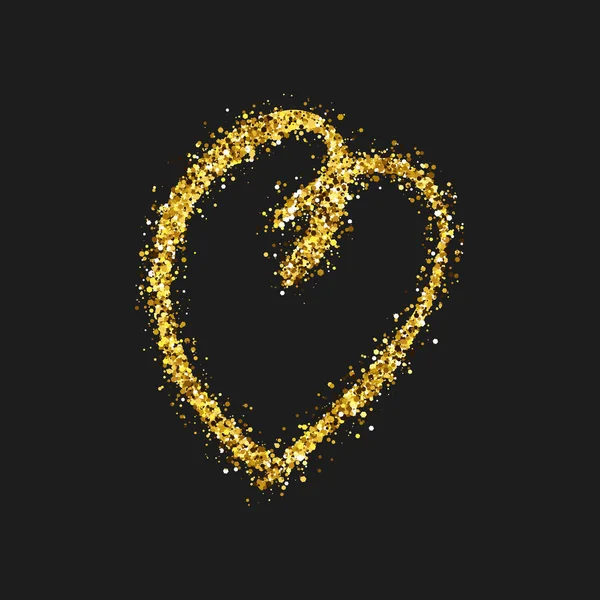 Złoty brokat doodle serce na ciemnym tle — Wektor stockowy