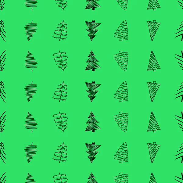 Modèle sans couture avec des arbres de Noël dessinés à la main — Image vectorielle