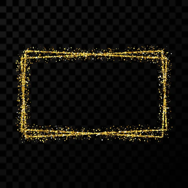 Gold shiny double rectangle frame with light effects — 스톡 벡터