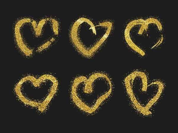 Gold glitter doodle heart on dark background — Stock Vector