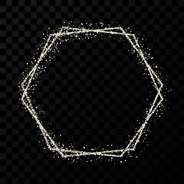 Срібна блискуча подвійна шестикутна рамка зі світловими ефектами — стоковий вектор