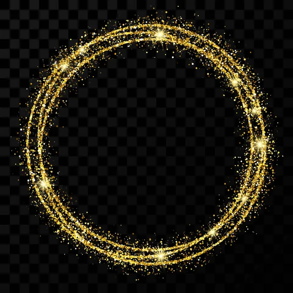 Moldura círculo brilhante ouro com efeitos de luz — Vetor de Stock