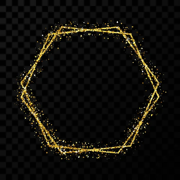 Золота блискуча подвійна шестикутна рамка зі світловими ефектами — стоковий вектор