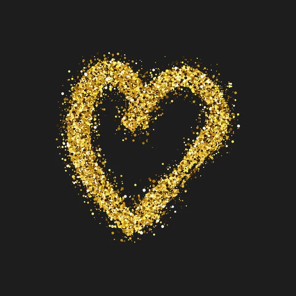 Gouden glitter doodle hart op donkere achtergrond — Stockvector