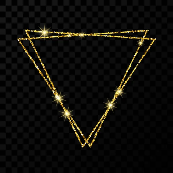 Gold shiny double triangle frame with light effects — 스톡 벡터