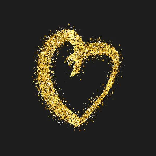 Zlatý třpyt čmáranice srdce na tmavém pozadí — Stockový vektor