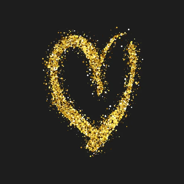 Gouden glitter doodle hart op donkere achtergrond — Stockvector