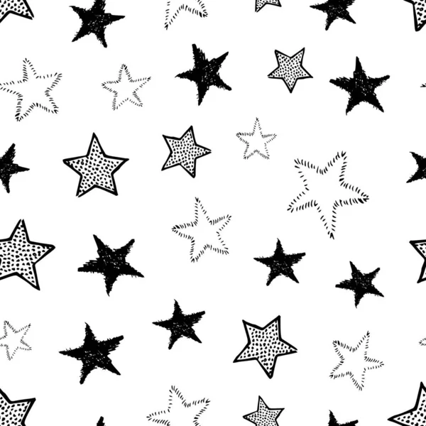 Stelle disegnate a mano doodle senza soluzione di continuità — Vettoriale Stock