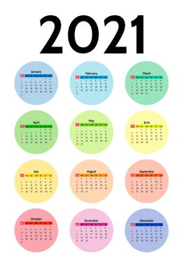 2021 takvimi beyaz arkaplanda izole edildi