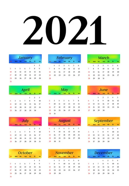 Kalender för 2021 isolerad på en vit bakgrund — Stock vektor