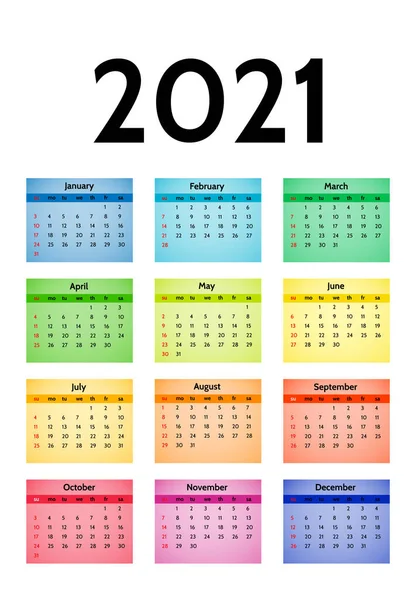 Calendário para 2021 isolado em um fundo branco — Vetor de Stock