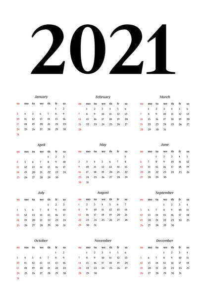 カレンダー2021年白い背景に隔離 — ストックベクタ