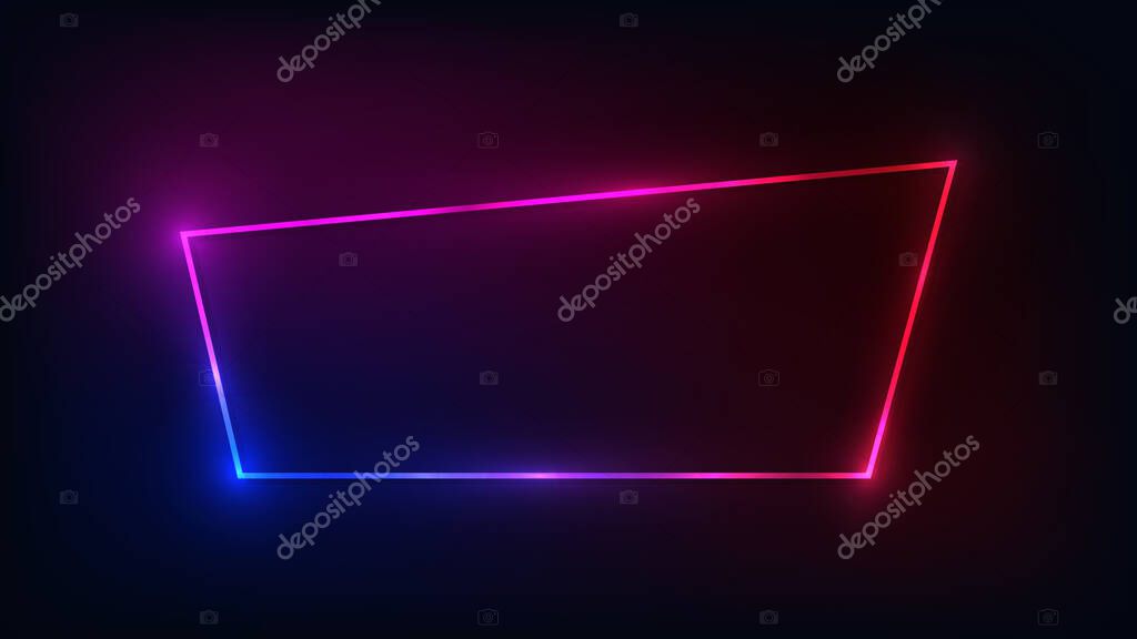 Neon frame with shining effects on dark background. Empty glowing techno backdrop. Vector illustration.