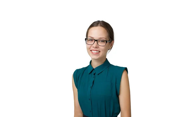Gülümseyen genç iş kadını gözlük,