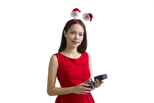 Noel Gift.Holidays büyü. Kız mutlu yeni yıl hediye