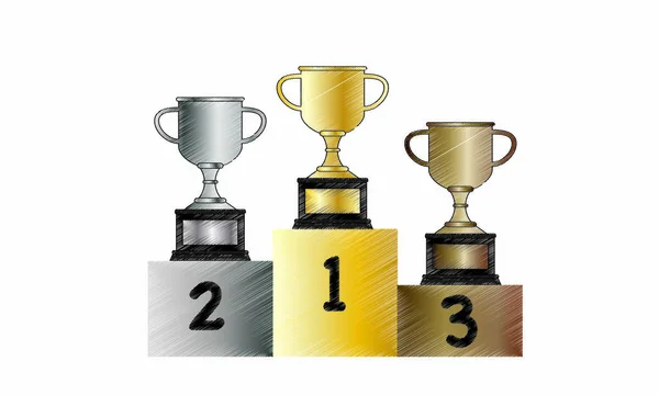Os três troféus de xícara rabiscados — Vetor de Stock