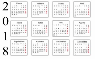 Takvim 2018 ün İspanyolca sürümü