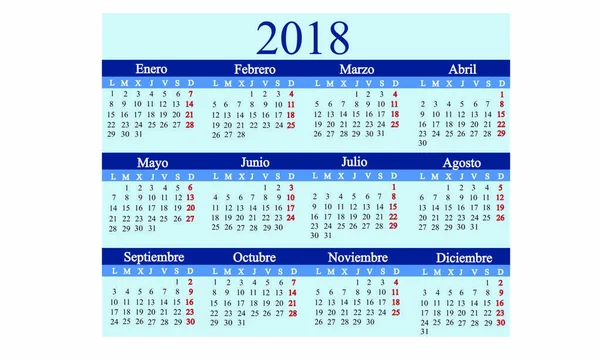 Versione spagnola del calendario 2018 — Vettoriale Stock