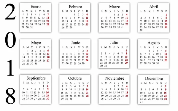 Versión española del calendario 2018 — Vector de stock
