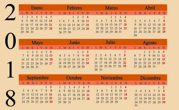 Calendario Español 2018. Anuario — Vector de stock