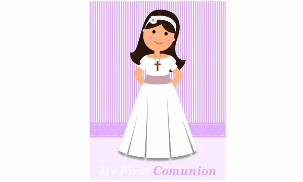 Fille en robe de communion sur fond bleu — Image vectorielle