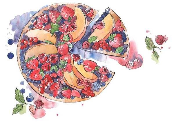 Illustration aquarelle Berry pie — Photo