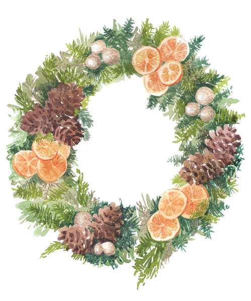 Winter wreath watercolor illustration of holidays — Stock Photo, Image