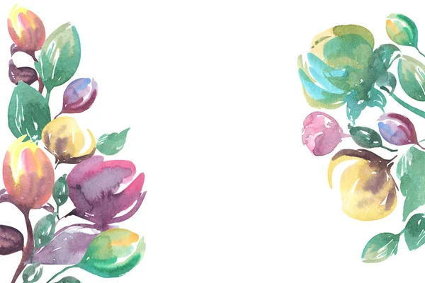 レトロなスタイルの図で水彩画の花のパネル — ストック写真
