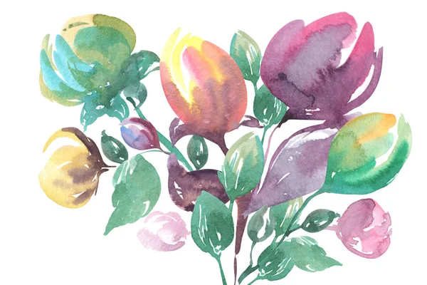 Blommig panel i retrostil illustration av en akvarell — Stockfoto