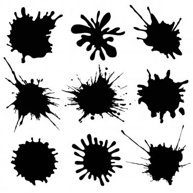 Inky lekesi kümesi. Siyah leke. Siyah grungy öğeleri kümesi