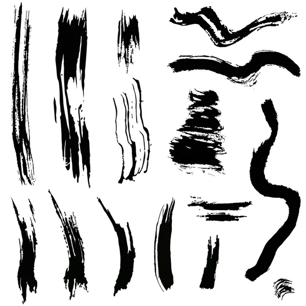 Un golpe de tinta. Manchas y manchas. Conjunto de elementos grungy negros — Archivo Imágenes Vectoriales