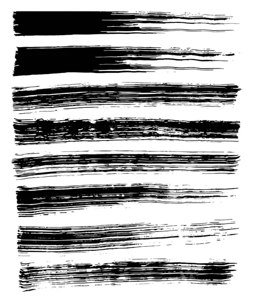 Grungy lines. Set of black ink strokes. Black paintbrush. — Stock Vector