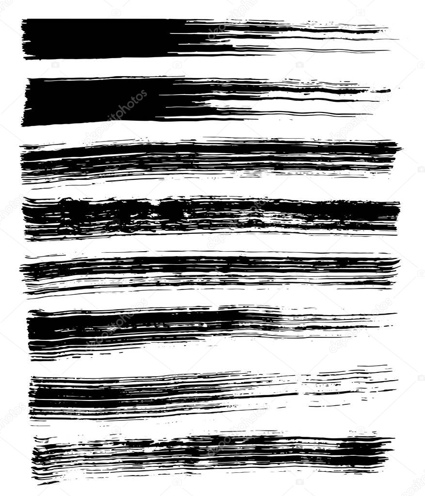 Grungy lines. Set of black ink strokes. Black paintbrush. 