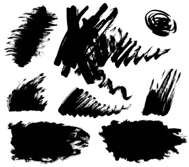 Siyah Inky öğeleri kümesi. Siyah mürekkep vuruşunu. Grungy fırçalar. Eski tasarım öğeleri. Mürekkep fırçalar. Siyah Inky arka plan