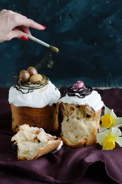 Pastel Pascua Sobre Fondo Oscuro Con Una Composición Compleja —  Fotos de Stock