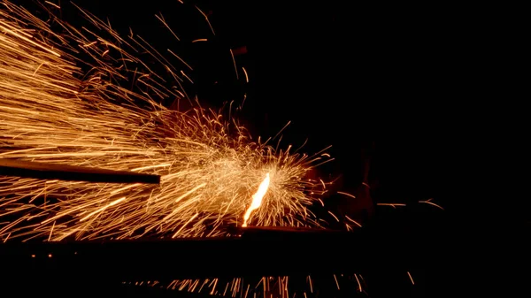 Cutting welding works with gas blow torch — Stock Photo, Image