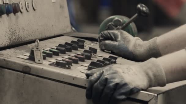 Industrial worker operating machine on control panel in metal industry. Concept for metalwork production.Close up. — Stock Video