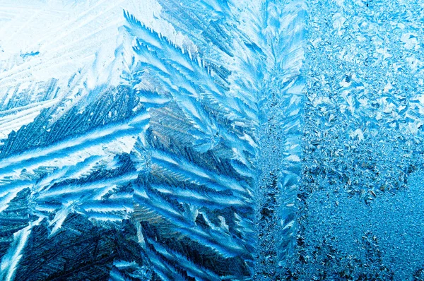 Beautiful frosty natural pattern on window glass — Stock Photo, Image