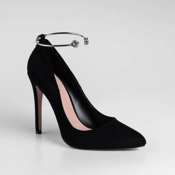 Women Black Suede High Heeled Shoe Decorative Element Ankle Bracelet — 图库照片