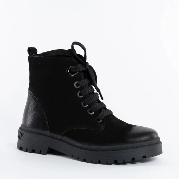 Disegno Originale Scarpe Donna Nero Nubuck Demi Stagione Sfondo Bianco — Foto Stock