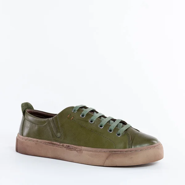 Classica Sneaker Donna Bassa Pelle Verde Con Pizzo — Foto Stock