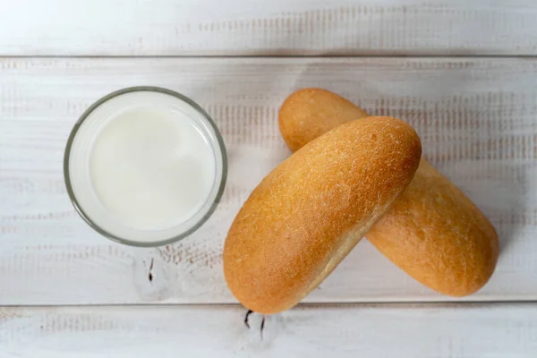 Wheat Mini Baguettes Milk Rustic Nutritious Breakfast — Stock Photo, Image